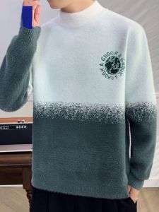 ROMON | Lomond Mens Half High Collar Sweater Autumn Winter New Fashion Gradient Color Casual Thick Warm Knitted Base Shirt