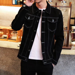 Spring Autumn New Style Mens Slim Fit Jeans Jacket Trendy Youthful Casual Long Sleeve Workwear Coat Single Button Closure