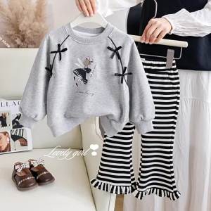Bow Sweater Stripe Pants Kids Set