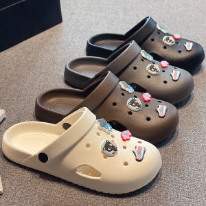 รองเท้าแตะกลางแจ้งกันน้ำสไตล์เรียบง่ายและทันสมัยสำหรับฤดูร้อน รองเท้าแตะพื้นแบนสำหรับผู้หญิง รองเท้าแตะแบบสวมสบาย สไตล์การ์ตูน