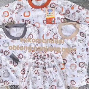 Baju Bayi Set Celana Oblong Panjang 3-15 Bulan Motif Roar Lucu Bahan Nyaman dan Lembut