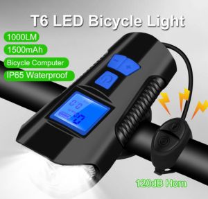Đèn LED Xe Đạp T6 Phía Trước Đèn Xe Đạp 1000LM Đèn Lồng Xe Đạp Có Còi Đồng Hồ Tốc Độ LCD Đồng Hồ Bấm Giờ