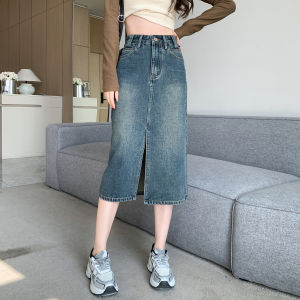 สูง เอว ทรงเอ Mini กระโปรงยาวปานกลาง เดนิม ผ้า พรางหุ่น Front Slit หลากหลาย ฤดูใบไม้ผลิ Season ผ้าฝ้าย Blend กระโปรงรัดรูป