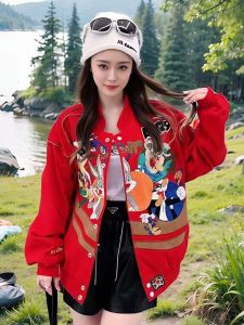 American Style Heavy Embroidery Red Jacket Baseball Coat Men Women Spring Autumn New Fashion Hip Hop Workwear Casual Outerwear