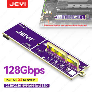 JEYI | JEYI Flat PCIe 5.0 X4 to NVMe Adapter Card 32Gbps No GPU Obstruction Support M2 2230/2280 NVMe SSD for PCIe X16/X8/X4 Slot