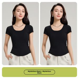 MiiOW | Cat Person Rceler U-Neck Short Sleeve T-Shirt Summer New Style Base Layer Top With Chest Pad One-Piece Casual Loose Fit