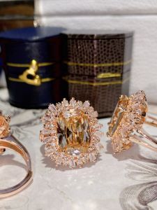 Champagne Colored Open Ring Extra Large Carat Glitzy Luxury Dinner Party Eye Catching Hand Accessory Fashionable Geometric Pattern