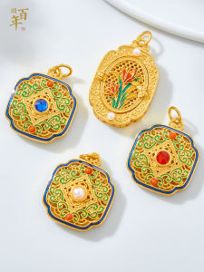 Traditional Sand Gold Palace Orchid Incense Pouch Necklace Pendant DIY Embedded Style French Franc Pendant Fashion Jewelry