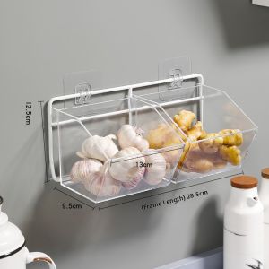 Acrylic Wall-Mounted Storage Box Garlic And Ginger Organizer Kitchen Storage Rack Spice Basket No Drilling Required Installation