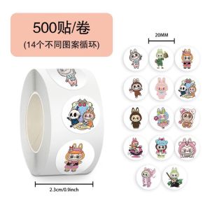 Labubu Decorative Childrens Patch Card Cute Cartoon Stickers Student Self-Handbook Roll Lovely Fabric Pull-Off Stickers