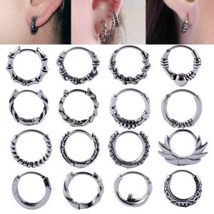 1PC Surgical Steel Vintage Snake Tangled Engraved Gothic Ear Hoop Hypoallergenic Earrings Men Domineering Rock Biker Jewelry