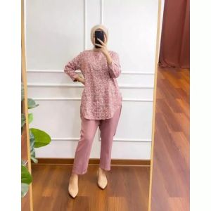 Setelan Baju Wanita Dewasa Jumbo Model Terbaru Viral 2022 One Set Kekinian Setcel Kemeja Salur  Setelan Tunik Wanda