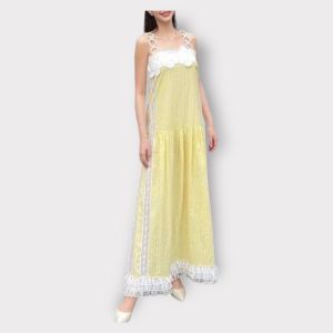 P010-286 เสื้อผ้าไม่หมาย Sleeveless Emboss Lace Stripe Loose Maxi Dress ของ PIMNADACLOSET - ขนาดสแกวนนนกอน