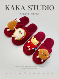 Dép Đi Trong Nhà Mùa Đông Bằng Vải Nhung Màu Đỏ Cho Cặp Đôi Đính Hôn Phong Cách Mùa Thu Đông Đế Bằng PVC Dép Đi Trong Nhà Cho Nam Và Nữ