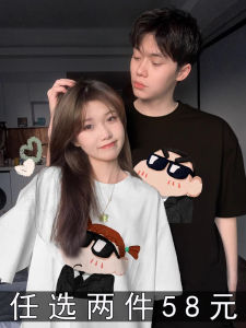 Couples T-Shirts Short Sleeve Cotton Crew Neck Printed Casual Summer Wear Joyandlove Korean Style Loose Fit Cartoon Print