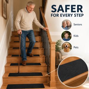  10Pcs Heavy Duty Self Adhesive Anti Slip Stair Treads PET Wear Resistant Pre Cut Grip Tape for Steps Ramps Outdoor Use