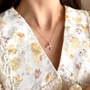 Farisa - Necklace Kalung Alloy Wanita Korean Style Hijab Kekinian Rantai Emas Simple Aesthetic Adjustable Aksen Liontin Bunga Tulip Mutiara Perhiasan Aksesoris Fashion