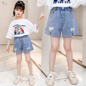 Denim Short Jeans for Kids Girl 5-16 Years Old New Style 2024 Girls Shorts Jeans Summer Maong Shorts Teens Girls Korean Style Fashion Cute Short Loose Fitting