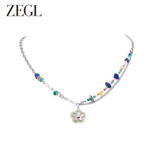 สร้อยคอโซ่กระดูกไหปลาร้าลายหัวใจสีสันสดใสสำหรับผู้หญิง เครื่องประดับแฟชั่น ZEGL สไตล์เกาหลี โซ่กระดูกไหปลาร้าสองชั้น
