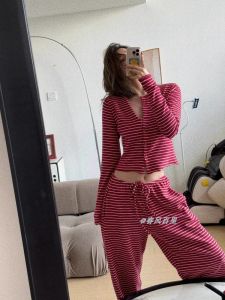 Sweet Striped Long Sleeve Sleepwear Womens Loose Home Clothes Student Pyjamas Outdoor Wearable Spring Autumn New Style Korean Japanese