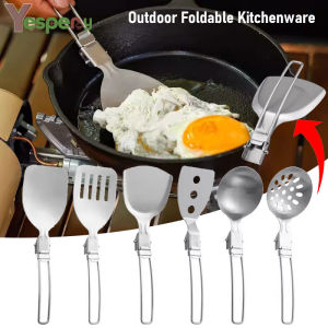 YESPERY Outdoor Foldable Kitchenware Spatula Soup Spoon Leaking Spoon 304 Stainless Steel Kitchenware Portable Camping Picnic Barbecue Cooking Utensils