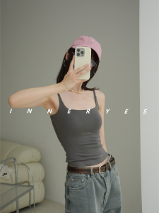 Áo Vest Nữ Inner Yes Grey Black Linen Vest Dây Đeo Ngực Áo Vest Nữ Mặc Trong Và Ngoài Mùa Hè Thường Dài Màu Trơn