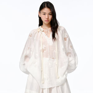XIAOLI | Lace Embroidery V-Neck Blouse