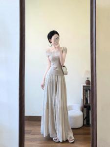 HUOLISI | Off-Shoulder Waist-Cinching Knit Top Slim Fit