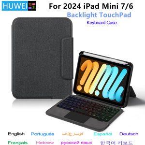 HUWEI Backlight Keyboard for iPad Mini 7 Case Mini 2024 A17 Pro 8.3 inch Folio Cover Smart Keyboard with Trackpad Spanish Arabic