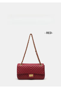Chevron Quilted Genuine Leather Flap Chain Bag Womens Daily Commuter Crossbody Purse
