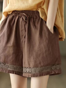 HUAXUNRAN | High Waist Cotton Linen Wide Leg Shorts Summer Thin Lightweight Loose Maxi Slimming Casual Shorts