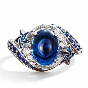 Huitan Women Elegant Cross Design Ring Silver Color Party Fashion Accessories Inlaid Shiny Blue CZ Wedding Charming Lady Jewelry