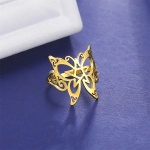 Butterfly Finger Ring Pentacle Amulet Supernatural Gift For Man Woman Hollow Stainless Steel Gold Color Punk Jewelry