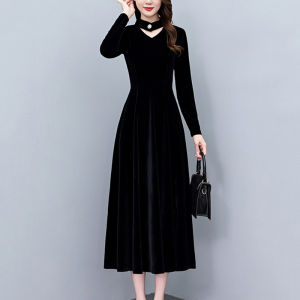 DAIXIANGFEIZI | Đầm Nữ Velvet Tay Dài Elegance A-Line Midi