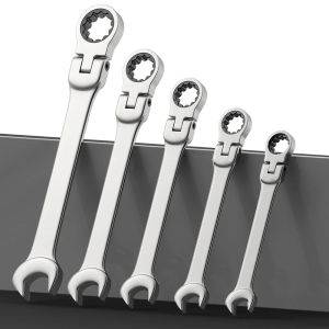 Ratchet Spanner Wrench Set 8-17mm Gear Ring Ratcheting Combination Wrench Kit Metric Flexible Head with Canvas Bag