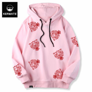 เสื้อสเวตเตอร์คอกลมแขนยาวทรงหลวมสไตล์ลำลองสำหรับฤดูใบไม้ร่วง ผ้าฝ้ายแท้สีแดงพิมพ์ลายแมวตัวน้อย ทรงหลวมสำหรับทุกเพศ