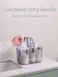 Sincecu Shower Plastic Storage Baskets With Handle Transparent Organizer Basket Bins For Home Bathroom