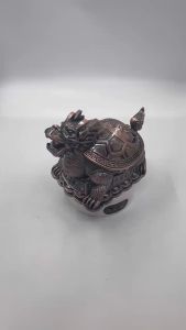 Asbak Logam Gaya Retro Naga Penyu Besar Dengan Tutup Flip Anti Angin