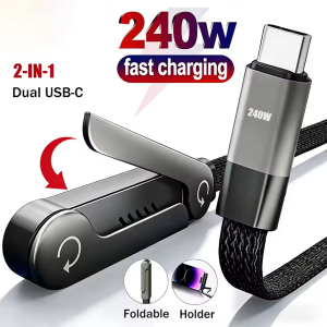 240W 2 in 1 Fast Charging Type C to Type C Cable Foldable Bracket Data Cable Type C Desktop Holder 17 For iPhone Samsung Xiaomi