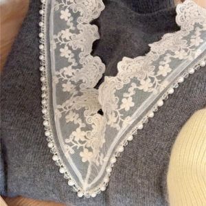 French Lace Beaded Base Shirt Womens Spring Autumn Pure Desire Inner Wear Beautiful Knitted Top Miu Baby Blue Embellished Knitwear