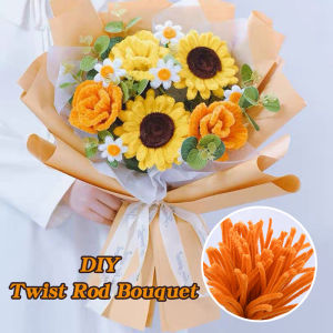100Pcs/Set Colorful Stems Stick Twisting DIY Flower Handcraft Bouquet Material Pack Twisting Bar Wool Root Fluffy Bar Iron Wire Fuzzy Wire Toys扭扭棒