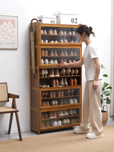 ตู้รองเท้า ชั้นวางรองเท้า ลิ้นชักเก็บรองเท้า ชั้นวางรองเท้า กระจกใส เก็บของได้เยอะ ทำจากไม้ไผ่ธรรมชาติ ทนทาน กันฝุ่น กันความชื้น shoe rack