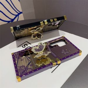 Case for Samsung Galaxy S23 Ultra S23 Plus S21 S22 Ultra Luxury Gilt Back Cover with Gilt Rhinestone Butterfly Bracket Four Corners Reinforcement Anti-drop Shockproof Protective Cover