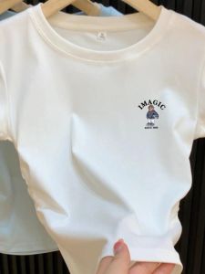 Áo Thun Cotton Tay Ngắn Ôm Vừa Vặn Cổ Tròn Mùa Hè 2025 Thiết Kế Mới Cho Nữ Áo Thun in Họa Tiết Hoạt Hình Phong Cách Hàn Quốc
