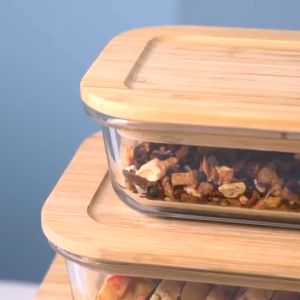 Hộp cơm thuỷ tinh hộp thủy tinh nắp tre Nikko INOCHI tiêu chuẩn Nhật Bản - Happy Home 4U