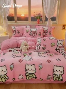 Pink Cate Design Bedsheet🐱Suitable for Any Room🏠Skin Friendly & Soft Cotton