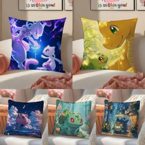 Bandai | Pokemon Bulbasaur Anime Plush Pillow Cover Soft Short Plush Cushion Cover For Sofa Bedroom Home Decor Gift Decoration