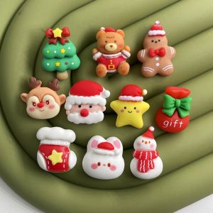 10pcs Kawaii Colorful Santa Trees Elk Snowman Christmas Series Flat Back Resin Cabochons DIY Jewelry Hairpin Craft Accessories