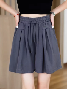 Quần Short Lụa Băng Màu Xám Cho Nữ Mùa Hè Mới Rộng Rãi Thoải Mái Thoáng Khí Quần Thể Thao Chữ A Quần Dài Năm Điểm