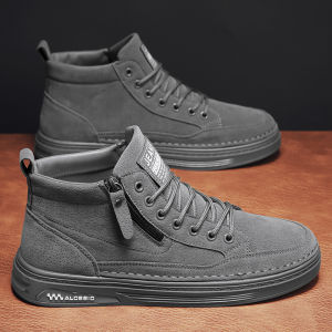 High-Top Work Shoes Mens Winter Fleece-lined Thickening Thermal Cotton Shoes Mens Fur Integrated Labor Protection Casual Leather Shoes Mens Waterproof